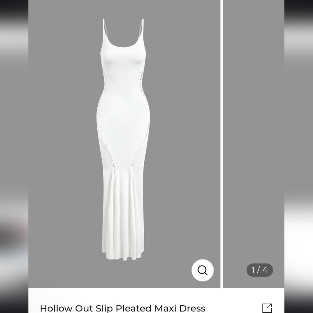 MICAS White Hollow Out Slip Pleated Maxi Dress Sz M